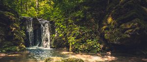 Preview wallpaper rocks, waterfall, trees, nature, landscape