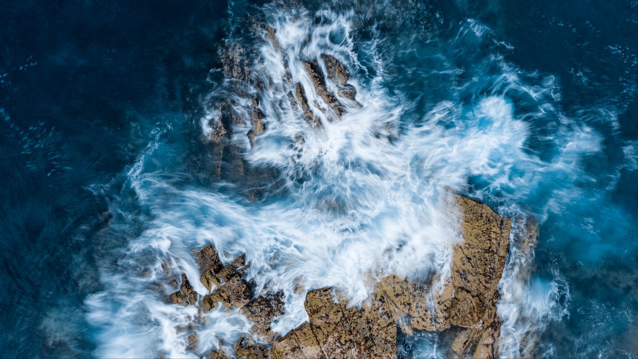 Wallpaper rocks, waves, aerial view, sea, water