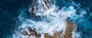 Preview wallpaper rocks, waves, aerial view, sea, water