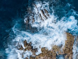 Preview wallpaper rocks, waves, aerial view, sea, water