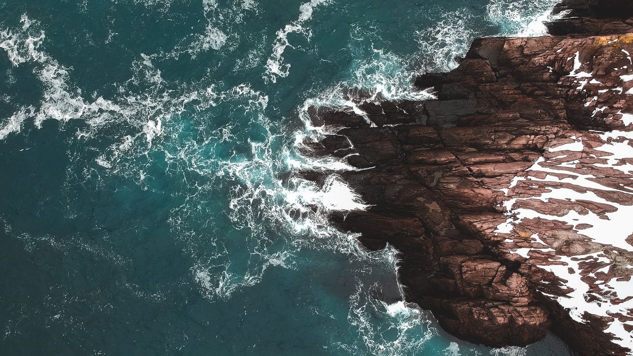 Wallpaper rocks, waves, aerial view