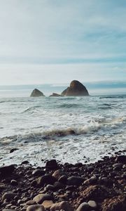 Preview wallpaper rocks, waves, beach, storm