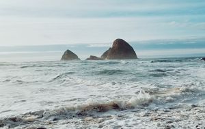 Preview wallpaper rocks, waves, beach, storm