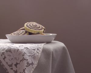 Preview wallpaper roll, dessert, bowl, table, white