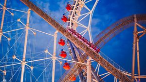 Preview wallpaper roller coaster, ferris wheel, attractions, tokyo, japan