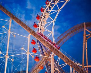 Preview wallpaper roller coaster, ferris wheel, attractions, tokyo, japan