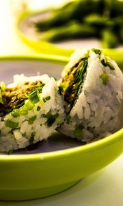 Preview wallpaper rolls, rice, plate, greens
