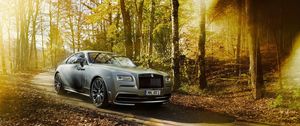Preview wallpaper rolls royce, wraith, spofec, silver, fall, park, side view