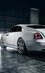 Preview wallpaper rolls royce, wraith, white, rear view