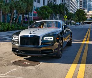 Preview wallpaper rolls-royce, car, black, road