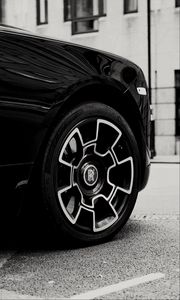 Preview wallpaper rolls-royce, car, black, wheel, black and white