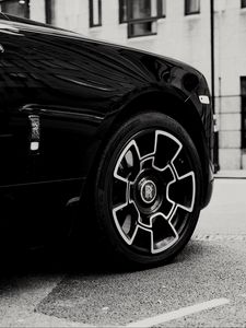 Preview wallpaper rolls-royce, car, black, wheel, black and white