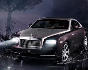 Preview wallpaper rolls-royce, wraith, rolls-royce wraith 2013, front view, night