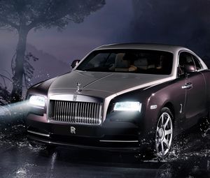 Preview wallpaper rolls-royce, wraith, rolls-royce wraith 2013, front view, night