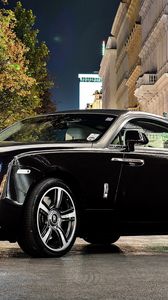 Preview wallpaper rolls-royce wraith, rolls-royce, wraith, side view, black, glitter