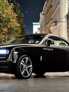 Preview wallpaper rolls-royce wraith, rolls-royce, wraith, side view, black, glitter