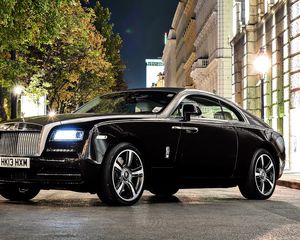 Preview wallpaper rolls-royce wraith, rolls-royce, wraith, side view, black, glitter