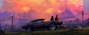 Preview wallpaper romance, love, car, sunset, art