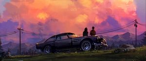 Preview wallpaper romance, love, car, sunset, art