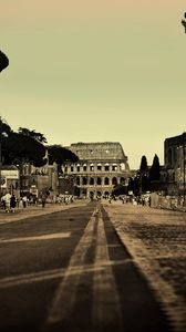 Preview wallpaper rome, italy, colosseum, city, street, people, road, trees