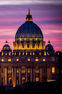 Preview wallpaper rome, italy, vatican, st peters basilica, vatican city, st peters cathedral, architecture, city, night, sky, sunset
