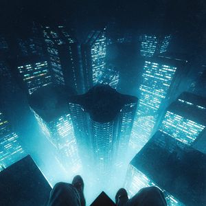 Preview wallpaper roof, buildings, city, night, overview