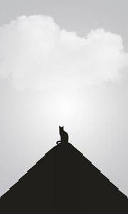 Preview wallpaper roof, cat, black, bw, minimalism