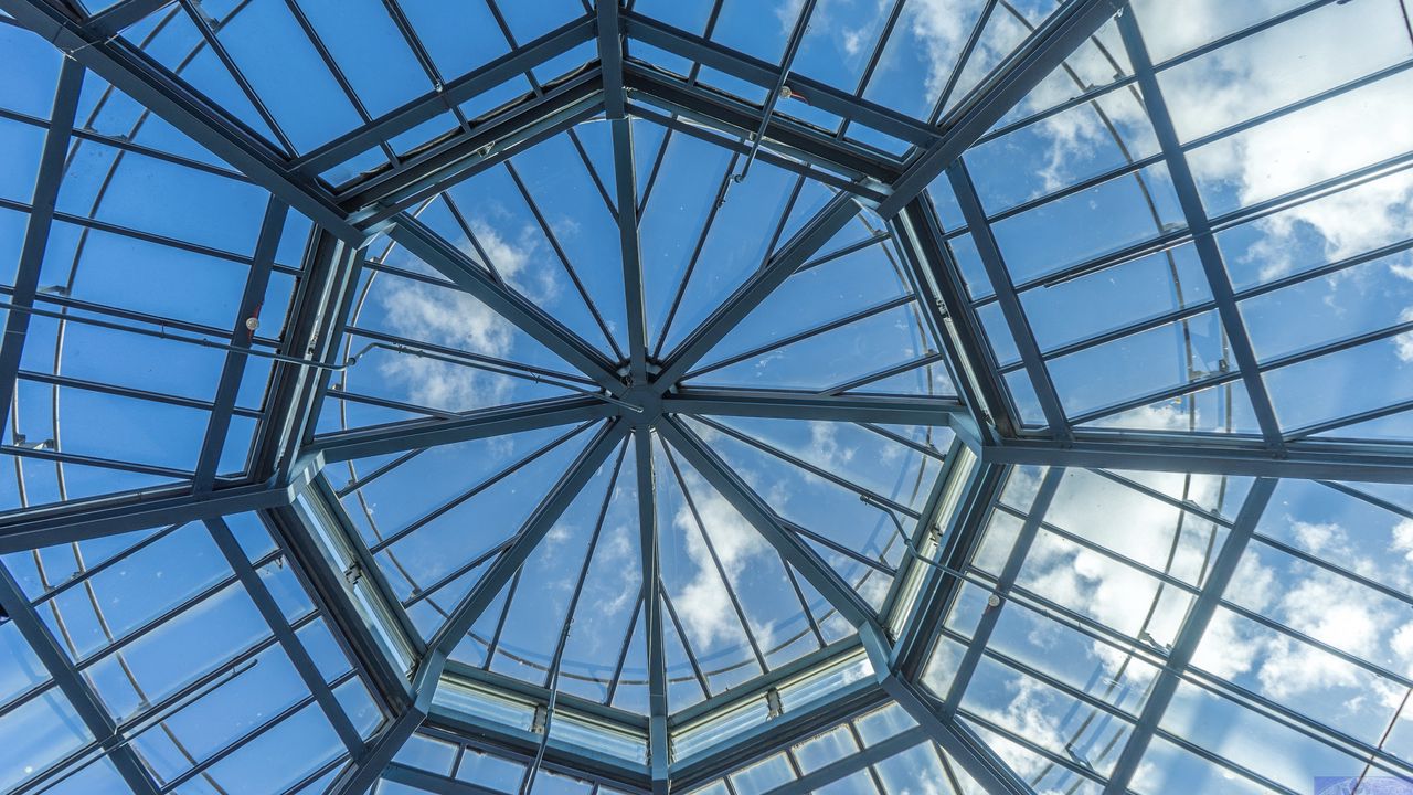 Wallpaper roof, glass, sky, bottom view