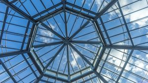 Preview wallpaper roof, glass, sky, bottom view