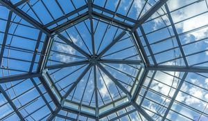 Preview wallpaper roof, glass, sky, bottom view