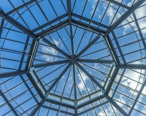 Preview wallpaper roof, glass, sky, bottom view