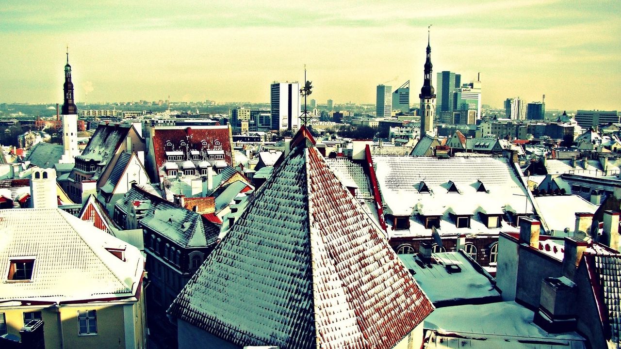 Wallpaper roof, tower, winter, snow, wind vane