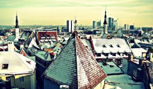 Preview wallpaper roof, tower, winter, snow, wind vane
