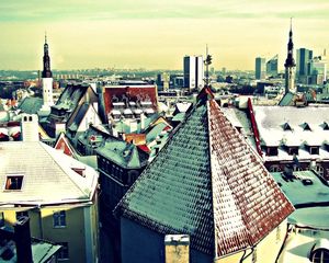 Preview wallpaper roof, tower, winter, snow, wind vane