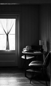 Preview wallpaper room, armchair, window, bw, interior