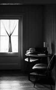Preview wallpaper room, armchair, window, bw, interior