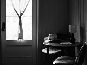 Preview wallpaper room, armchair, window, bw, interior