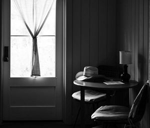 Preview wallpaper room, armchair, window, bw, interior