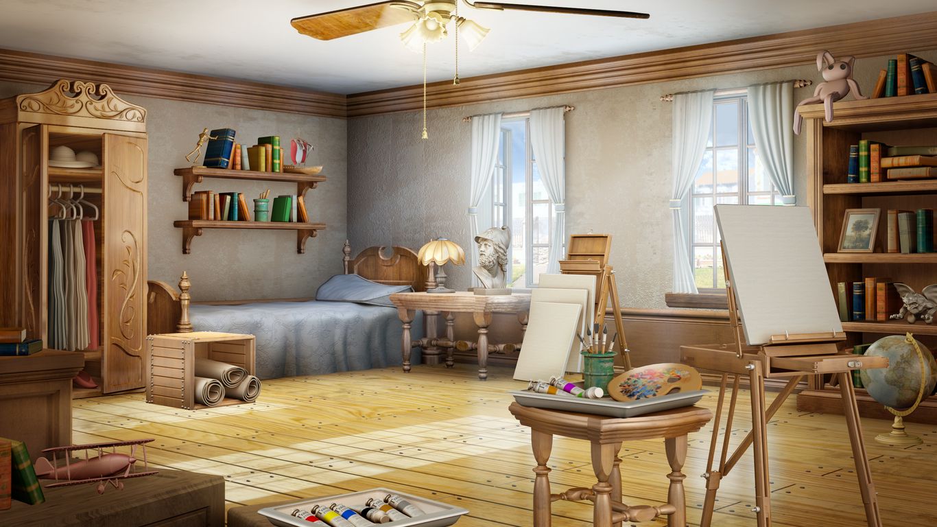 Download wallpaper 1366x768 room, art, artist, interior tablet, laptop ...