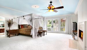 Preview wallpaper room, bed, interior, design, modern, fan