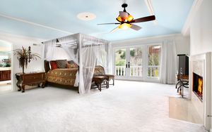 Preview wallpaper room, bed, interior, design, modern, fan