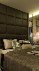Preview wallpaper room, bed, lamps, bedroom, style, table, flowers