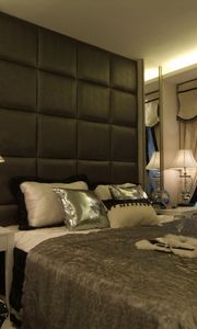 Preview wallpaper room, bed, lamps, bedroom, style, table, flowers