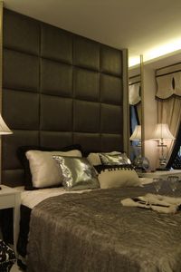 Preview wallpaper room, bed, lamps, bedroom, style, table, flowers