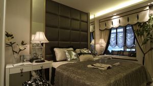 Preview wallpaper room, bed, lamps, bedroom, style, table, flowers