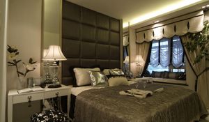 Preview wallpaper room, bed, lamps, bedroom, style, table, flowers