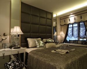 Preview wallpaper room, bed, lamps, bedroom, style, table, flowers