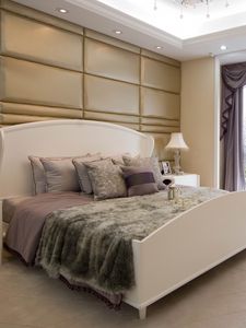 Preview wallpaper room, bedroom, bed, curtains, window, pillows, lamps, tea, interior