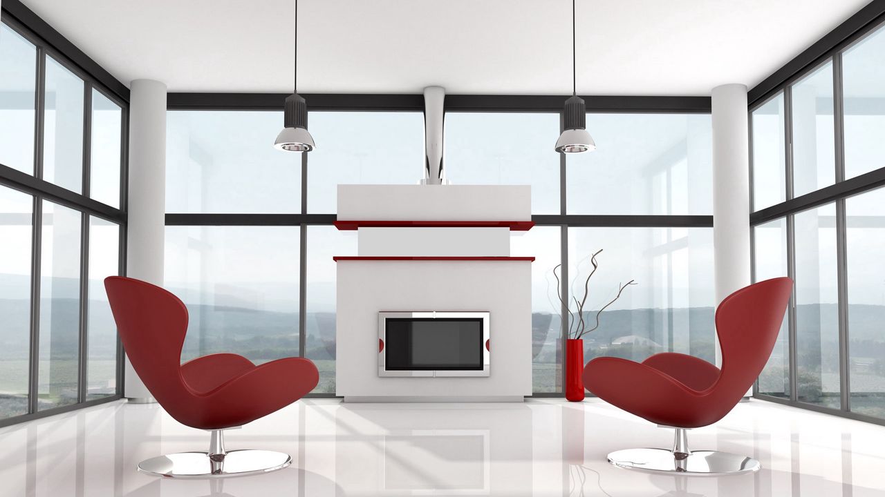 Wallpaper room, chair, fireplace, interior, design, modernity