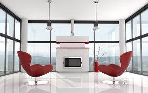 Preview wallpaper room, chair, fireplace, interior, design, modernity